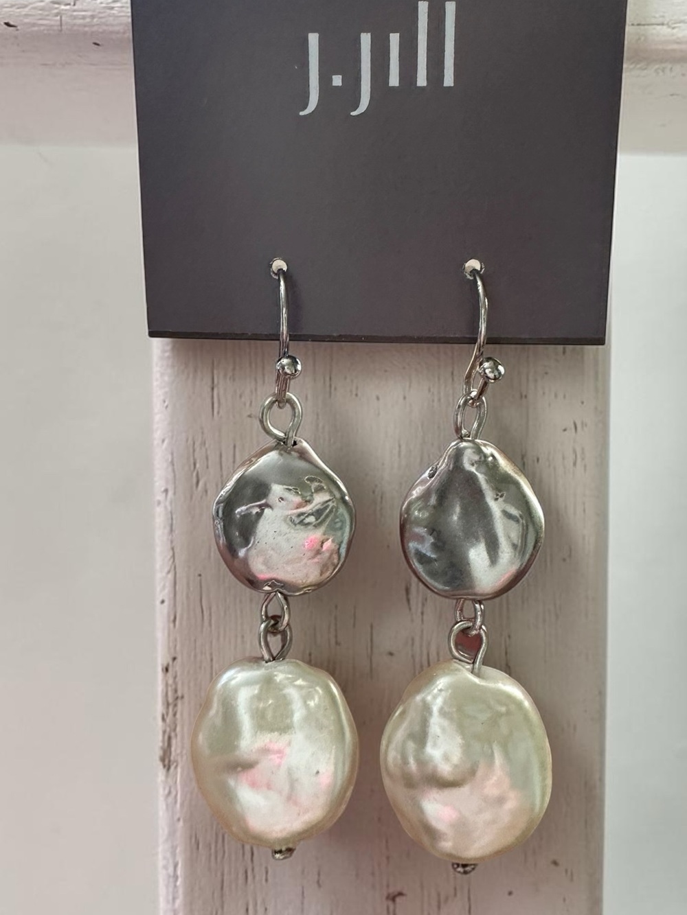 J. Jill Silver Bead Pearl Drop Earrings Beach Vacation  $29 Retails